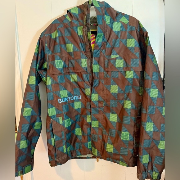 Burton DryRide Snowboarding Jacket Men's Size S Brown Green Check Polyester - Picture 1 of 13